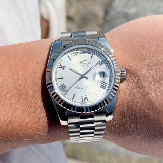 Seiko Mod DayDate WHITE ROMAN